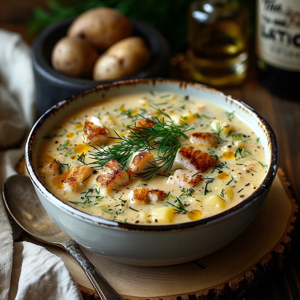 Soupe onctueuse au haddock fumé, poireaux et pommes de terre offre un voyage culinaire en Écosse.