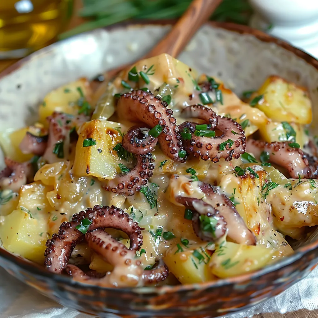 Salade de poulpe et pommes de terre à l'aïoli, un plat méditerranéen savoureux et rafraîchissant
