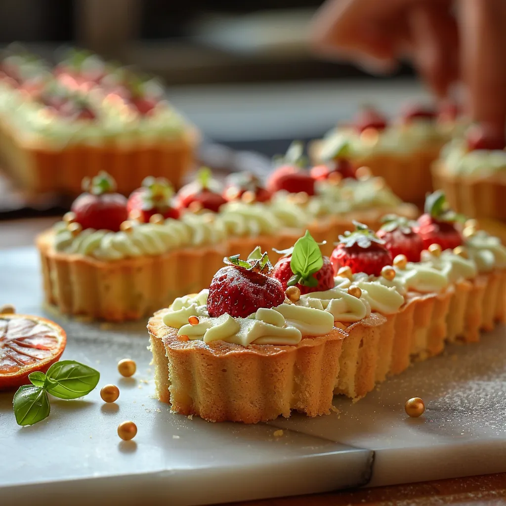 Tartelette citron vert/basilic et fraise, glacée comme un éclair