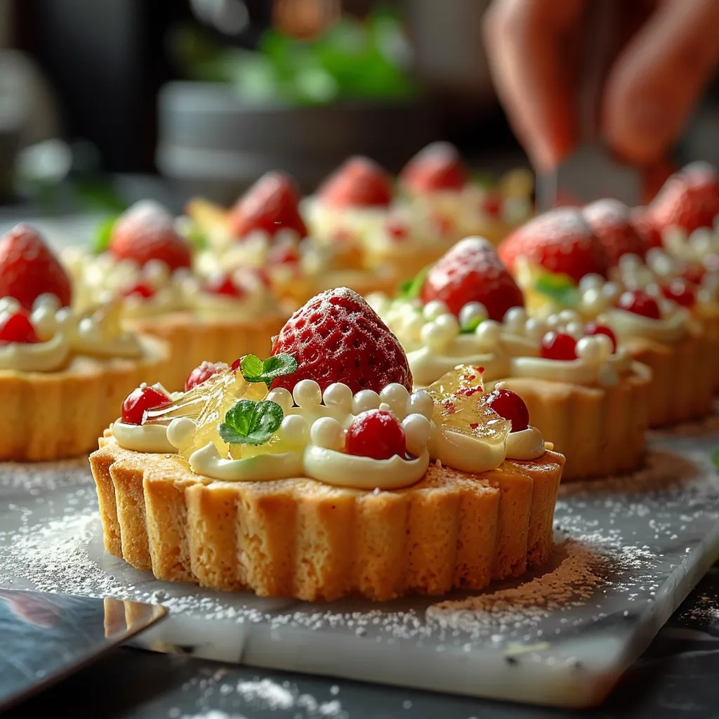 Tartelettes citron vert basilic et fraise glacées