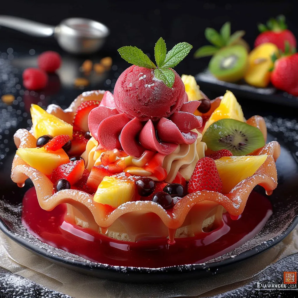 Tulipe de fruits frais et sorbets | Dessert spectaculaire et raffiné