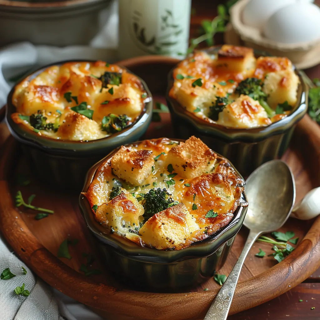 Ramequins brocoli cheddar stratas