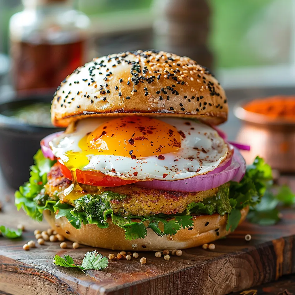 Burger Anda à l'œuf miroir et masala