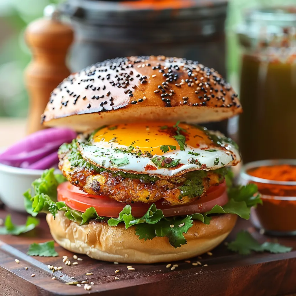 Recette de Burger Anda à l'œuf miroir épicé au masala,