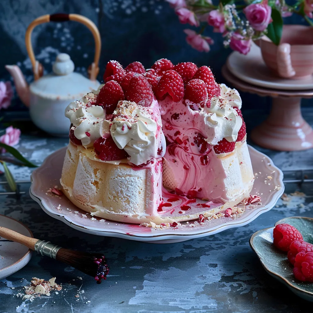 Charlotte inspirée de l'Ispahan avec framboises, rose et litchis