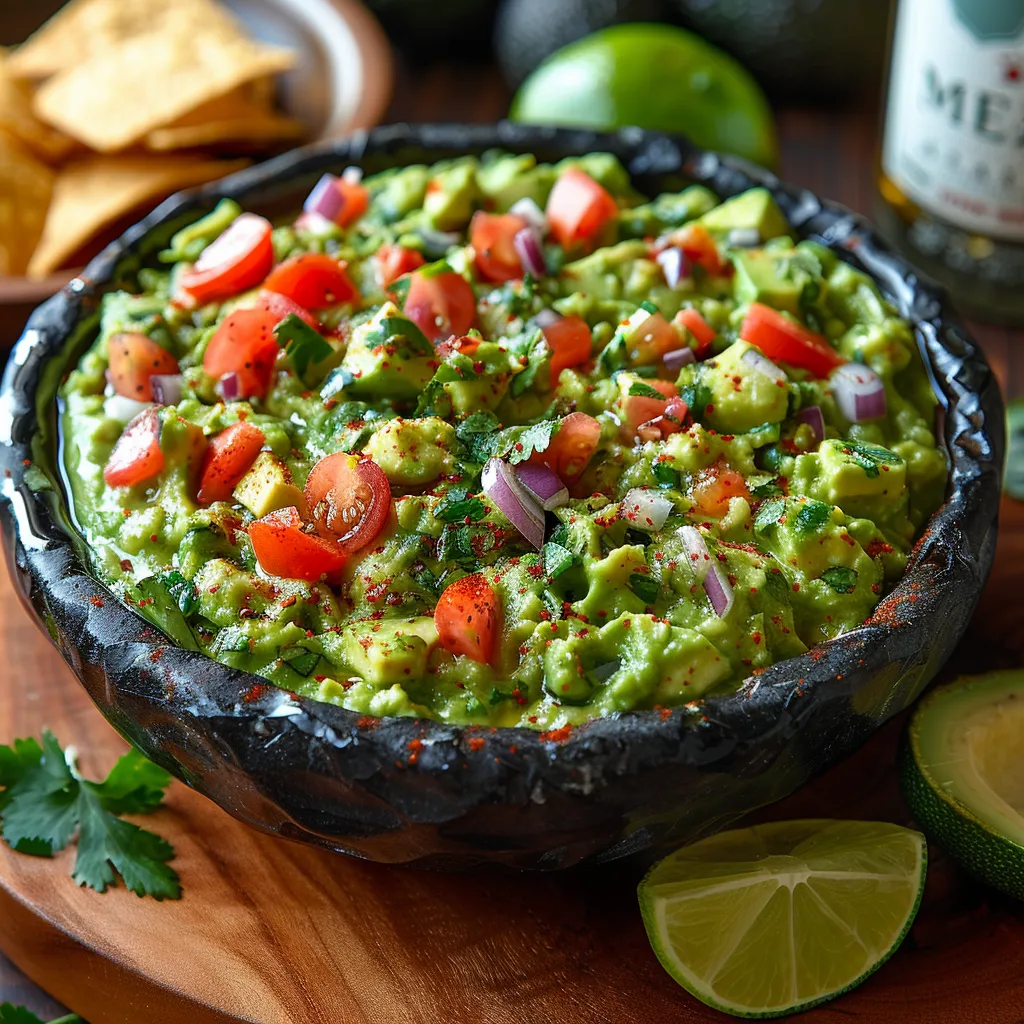 Guacamole authentique aux avocats mûrs, citron vert et coriandre fraîche