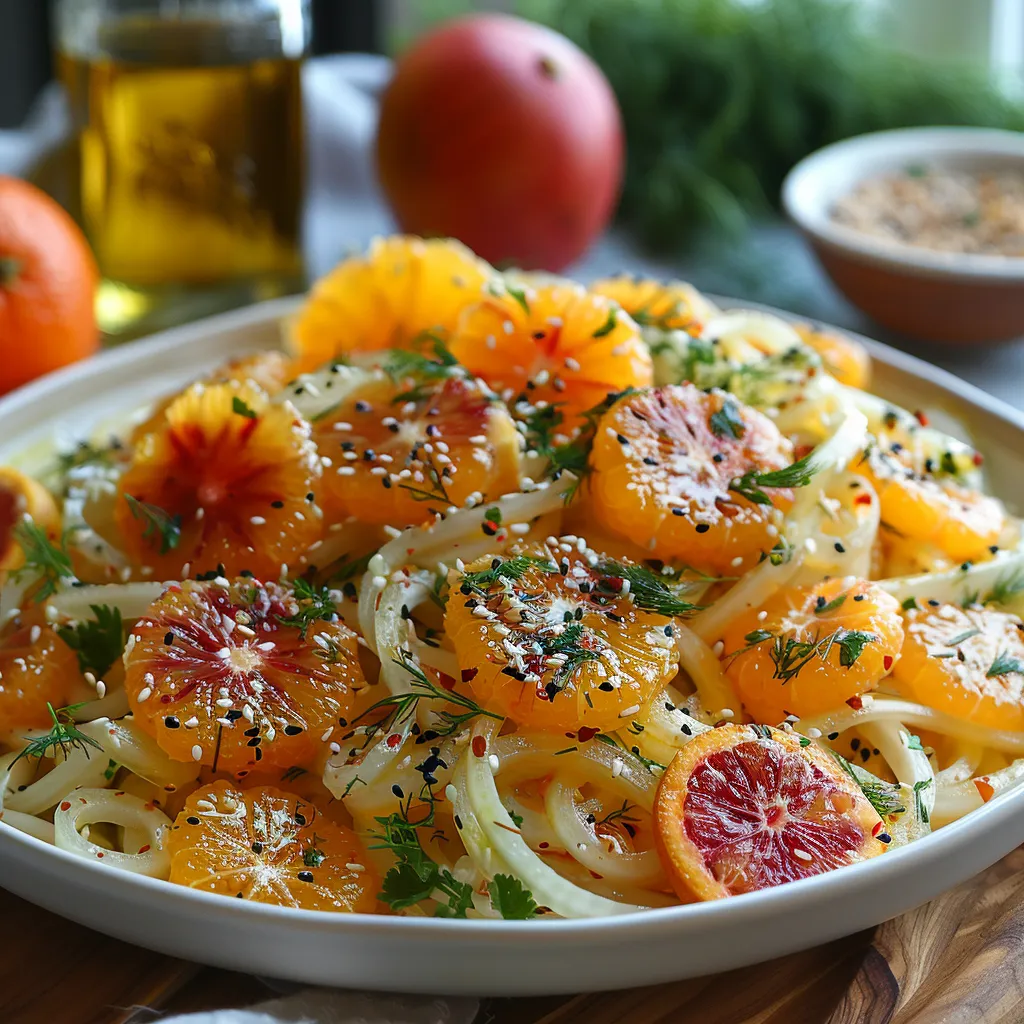 Salade d'hiver vitaminée au fenouil croquant, oranges sanguines et graines de sésame