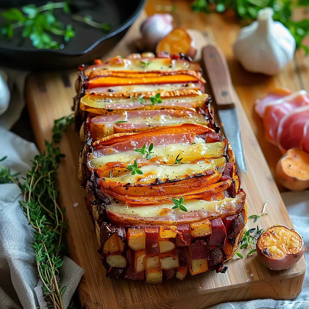 Terrine raffinée aux légumes rôtis, tomme de brebis et jambon de Bayonne IGP