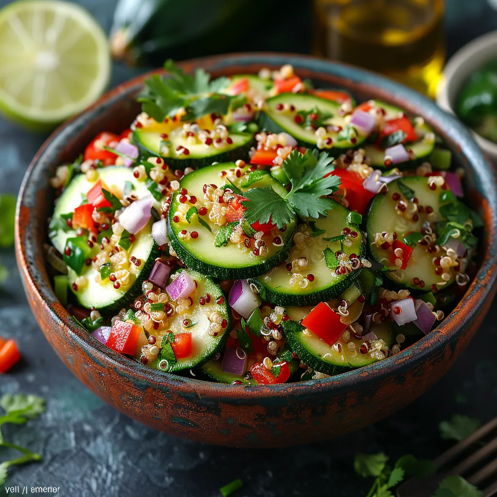 Salade fraîche de tagliatelles de courgettes crues et quinoa