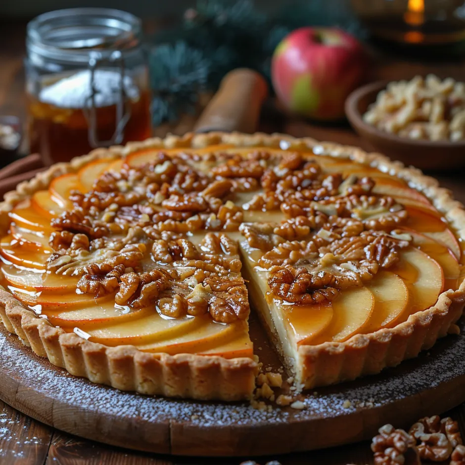Gâteau traditionnel au nillon de noix et pommes caramélisées
