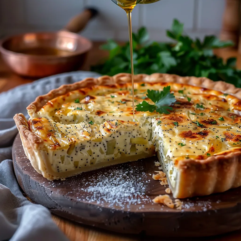 Recette Quiche Crémeuse aux Poireaux et Roquefort - Pâte aux graines de pavot