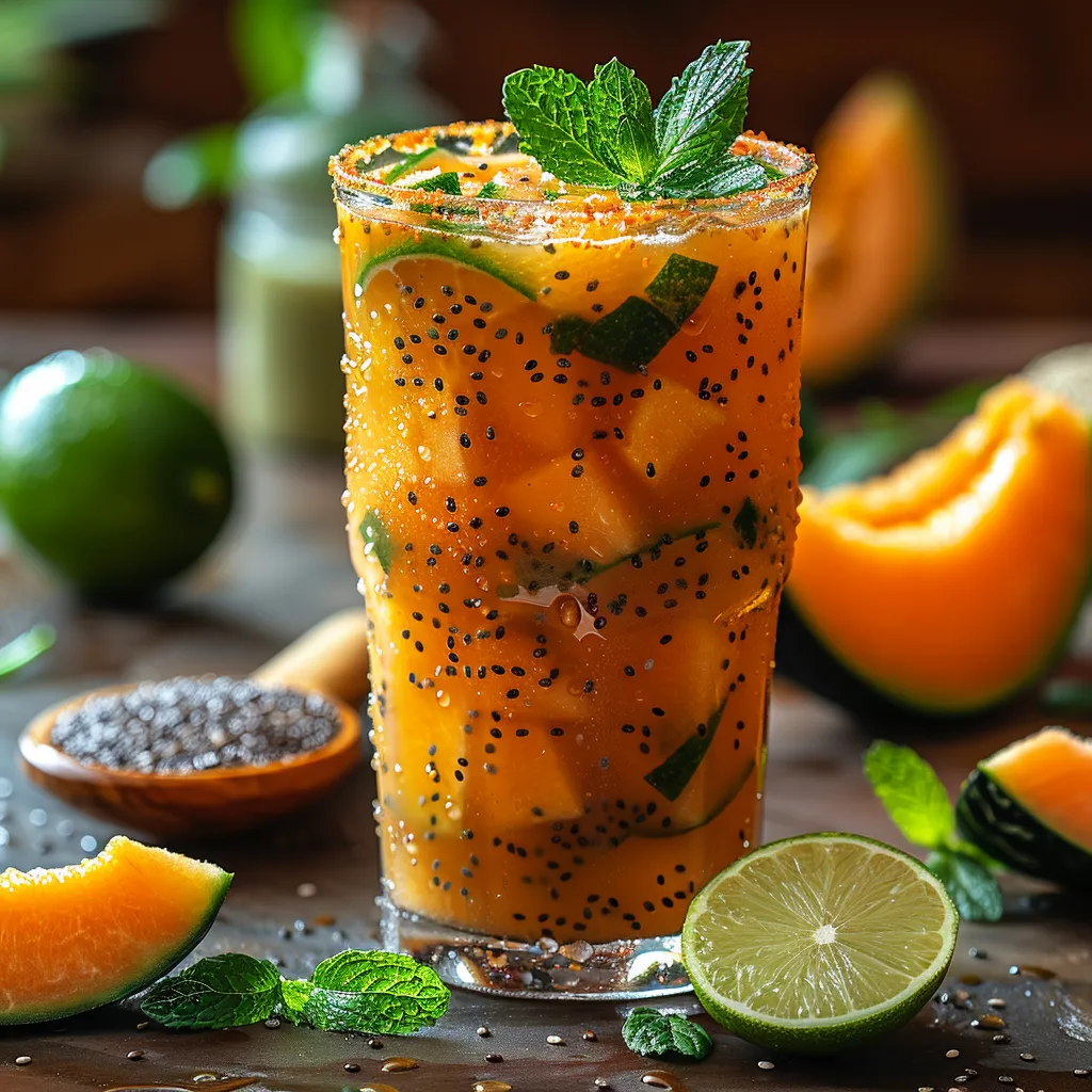 Agua Fresca au cantaloup et graines de chia, boisson mexicaine rafraîchissante et saine