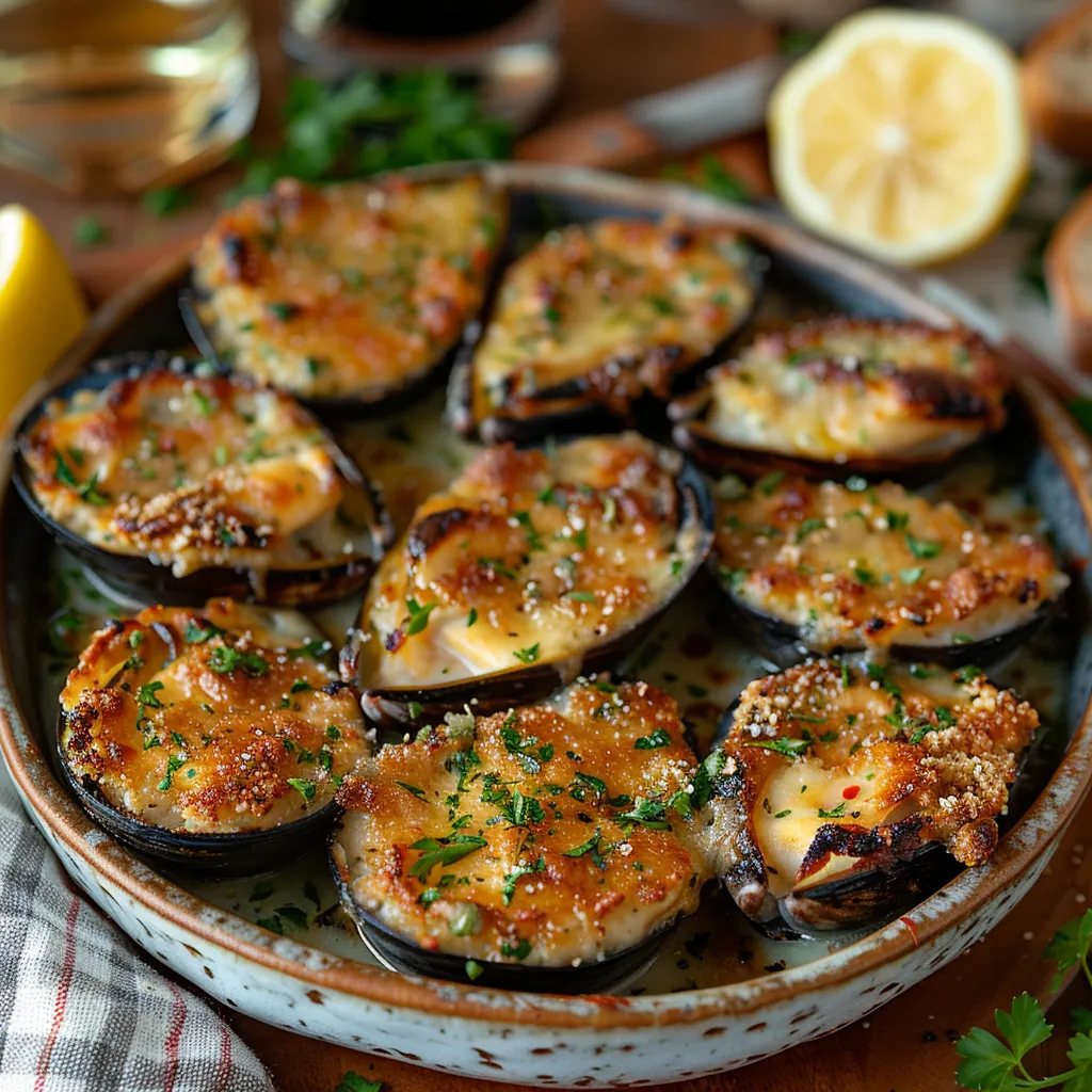 Recette Moules Gratinées à l'Ail et au Persil - Tapas portugais en 15 min