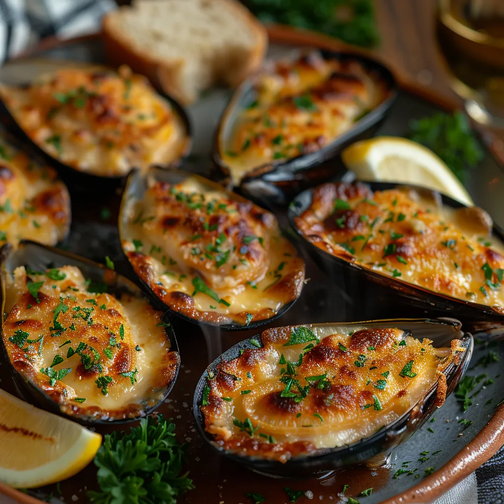 Moules gratinées à l'ail et au persil, spécialité portugaise raffinée
