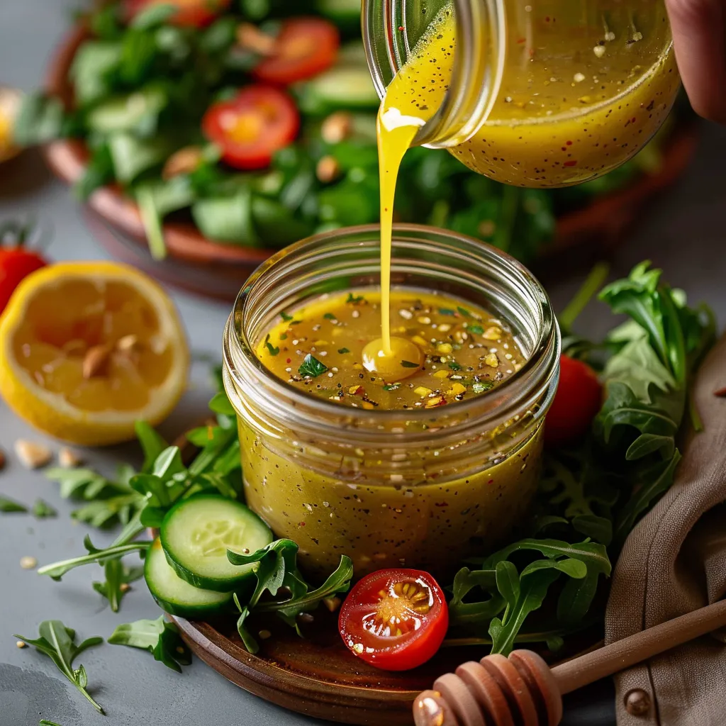 Délicieuse vinaigrette miel citron maison, parfaite pour toutes vos salades