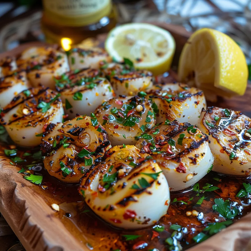 Recette authentique des chipirons à la plancha. Petits calamars tendres grillés à l'ail et persil