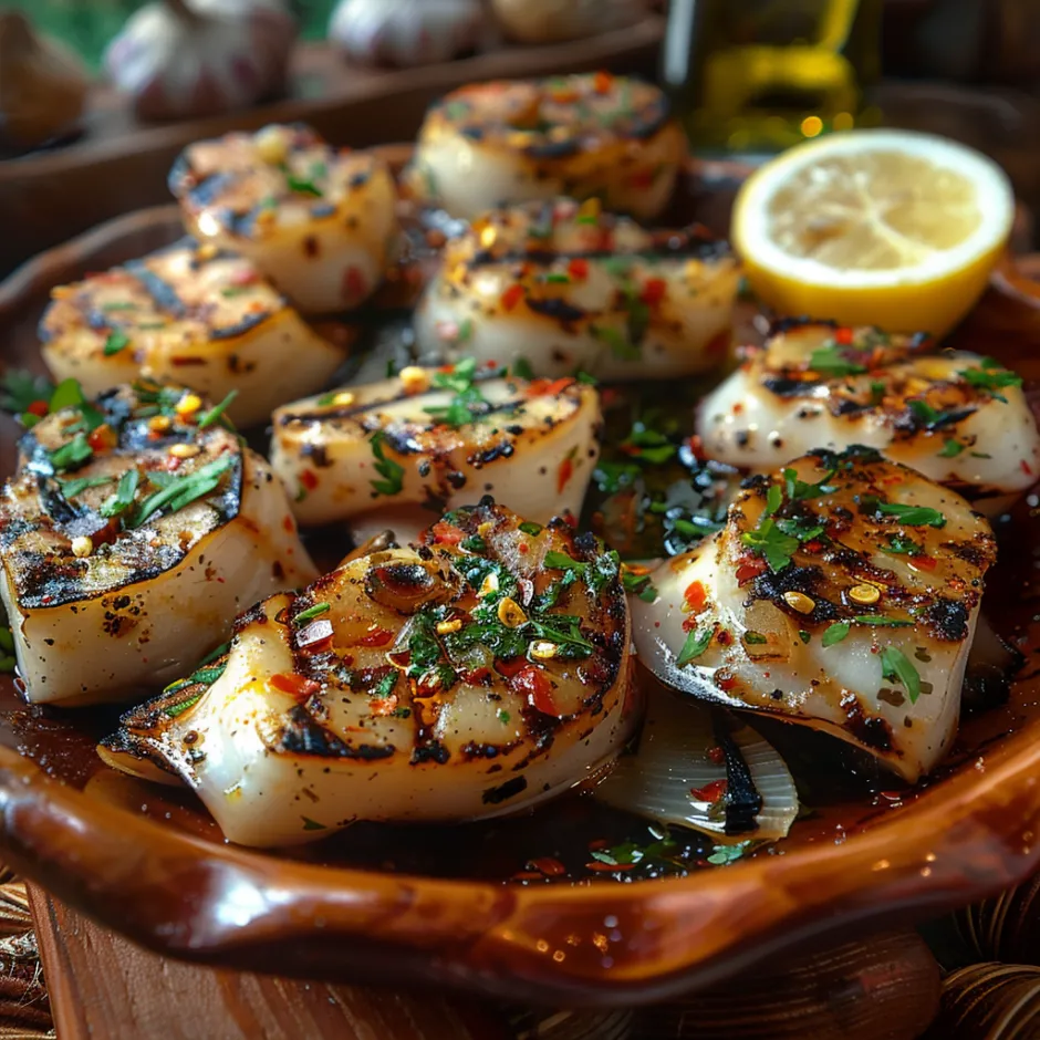 Chipirons à la plancha grillés à l'ail et persil. Recette express de petits calamars tendres