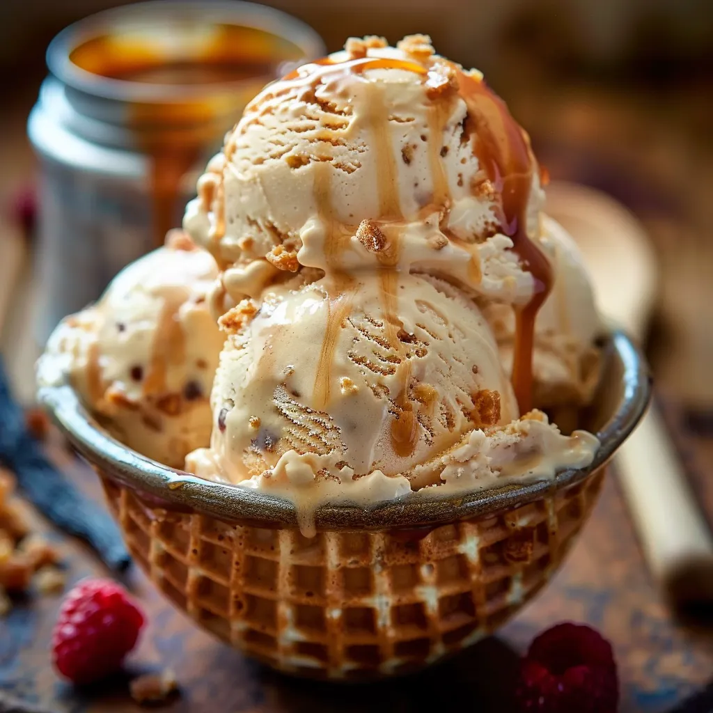 Délicieuse glace au caramel sans sorbetière ni œufs. Recette facile et crémeuse
