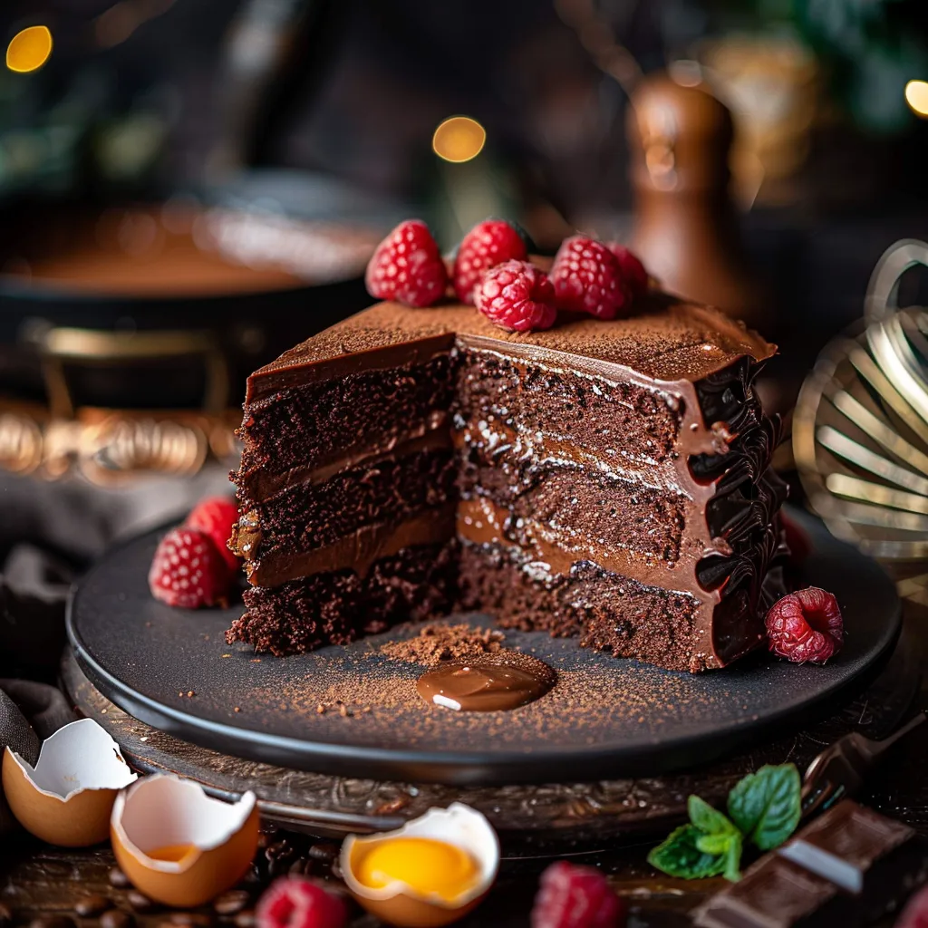 Marquise au chocolat traditionnelle française. Mousse glacée sans cuisson au chocolat noir, café et vanille