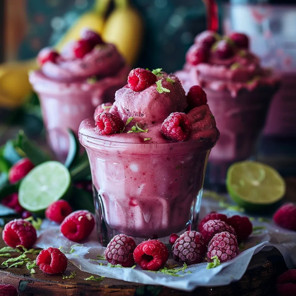 Sorbet maison aux framboises et banane sans sorbetière