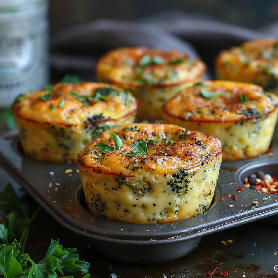 Mini-quiches sans pâte au brocoli et cheddar. Recette facile avec 4 ingrédients