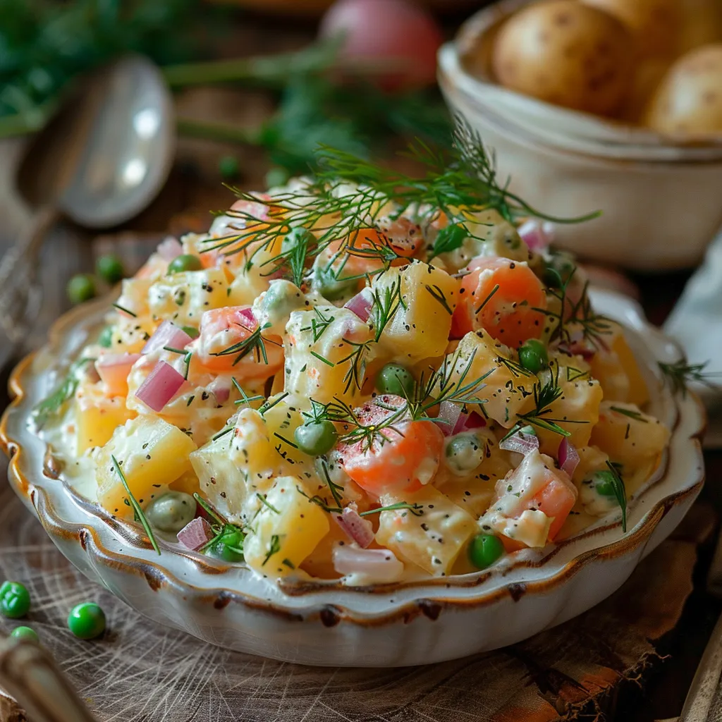 Recette de salade russe Olivier aux pommes de terre et œufs