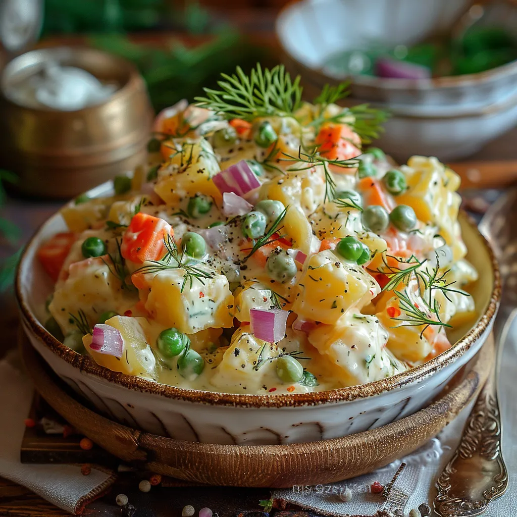 Recette Salade Russe Olivier - Classique traditionnel aux légumes et œufs