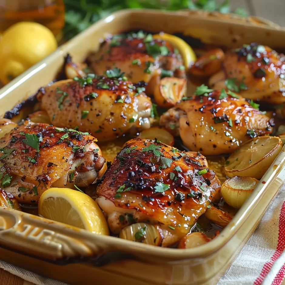 Délicieuses cuisses de poulet au four au miel et coriandre. Chair fondante, peau dorée