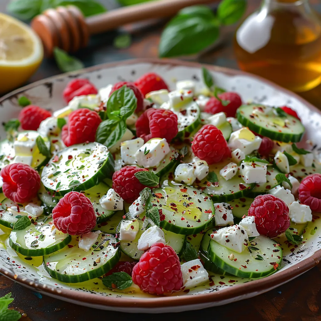 Salade Été Framboises Concombre Feta