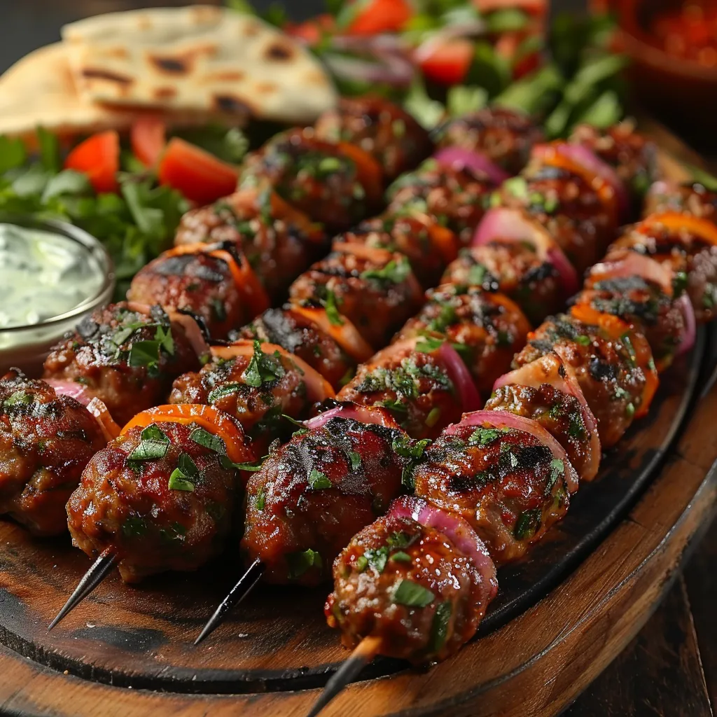 Brochettes de kefta marocaines à la viande hachée épicée. Recette traditionnelle facile
