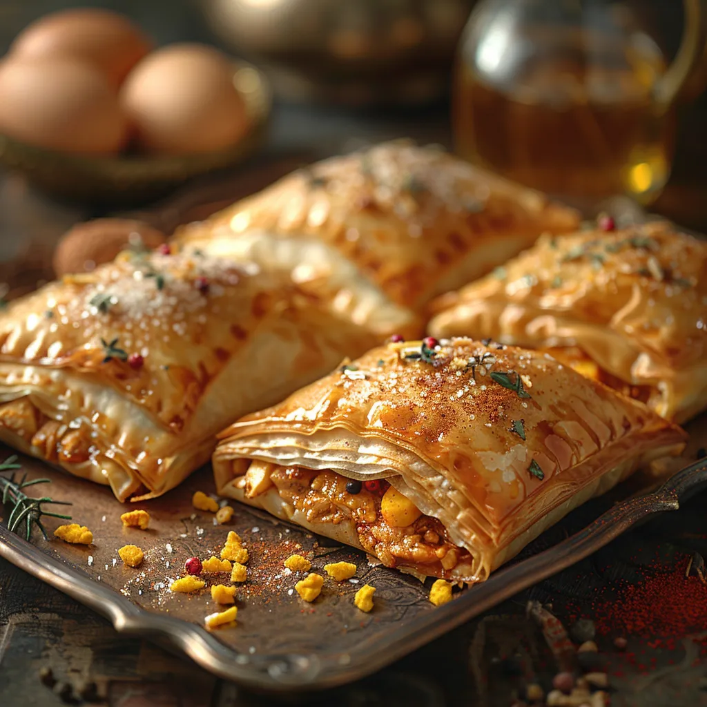 mini pastillas au poulet, joyau de la cuisine marocaine. Mélange sucré-salé raffiné avec amandes et épices