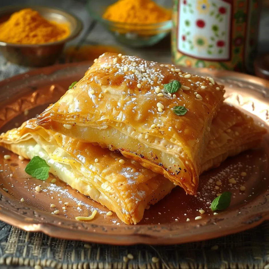 Mini pastillas au poulet, spécialité marocaine raffinée. Mélange sucré-salé avec amandes