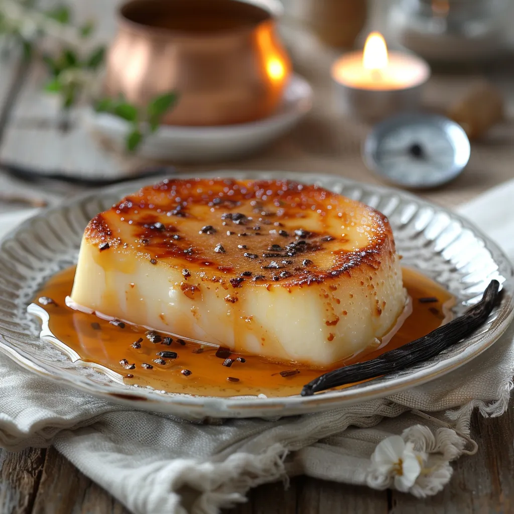 Œufs au lait à la vanille Bourbon et caramel. Dessert traditionnel français,
