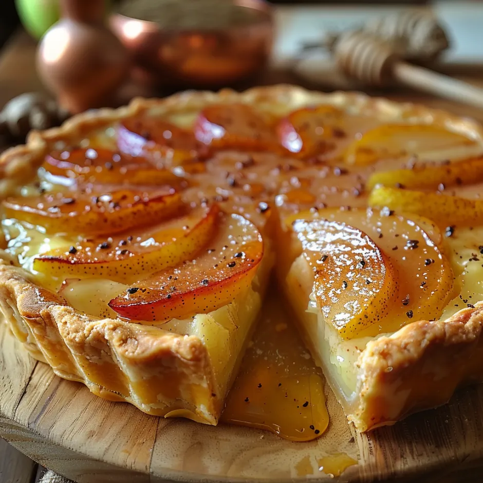 Tarte aux poires pochées au gingembre et vanille avec la technique secrète du fond étanche