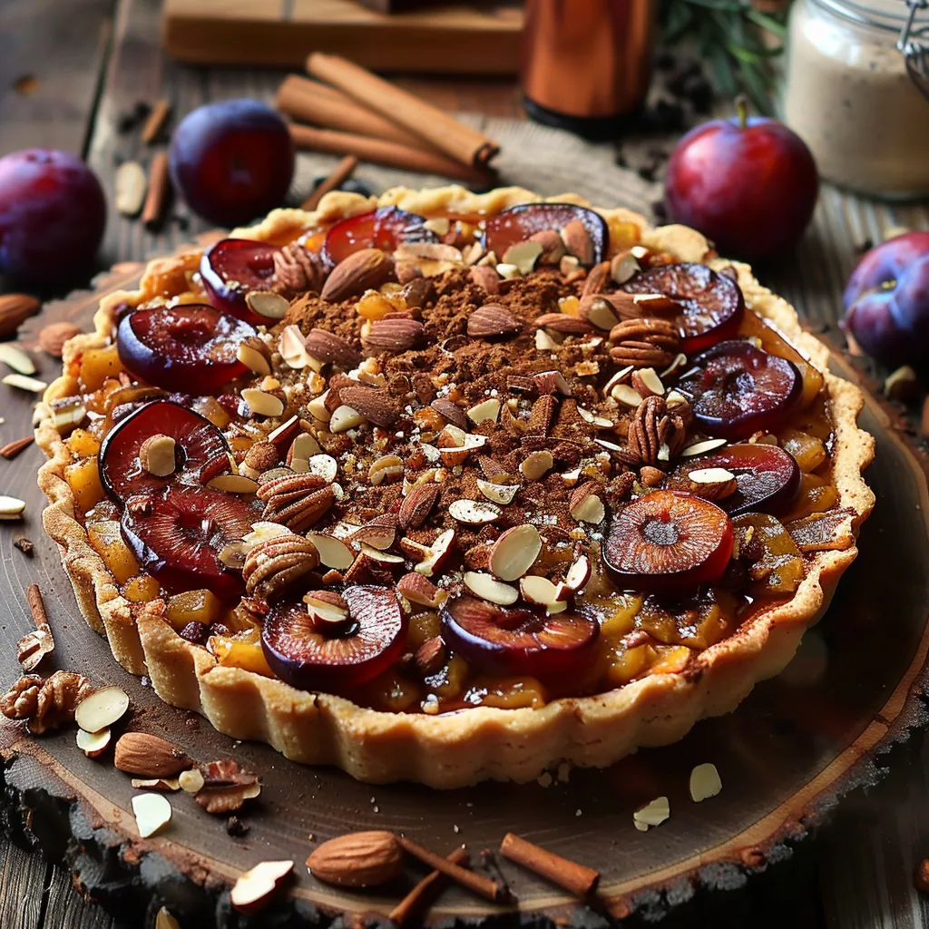 Tarte Quetsches Amandes Noisettes Cannelle
