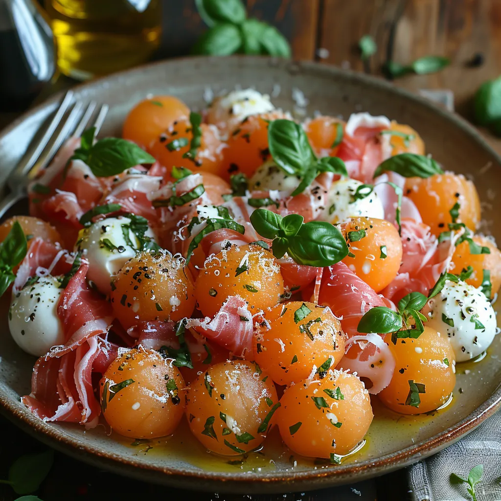 Recette Salade Melon Jambon Mozzarella au Basilic