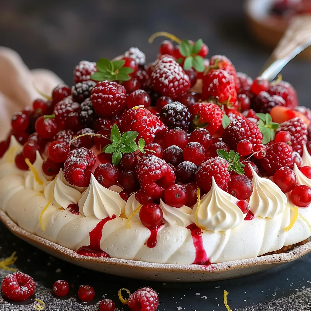 La vraie pavlova aux fruits rouges ! Meringue croustillante, chantilly mascarpone et fruits frais