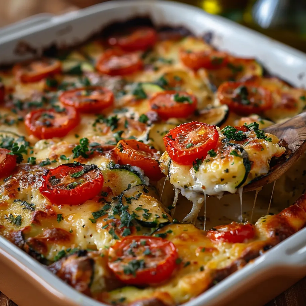 Gratin courgettes tomates fromage facile et savoureux.