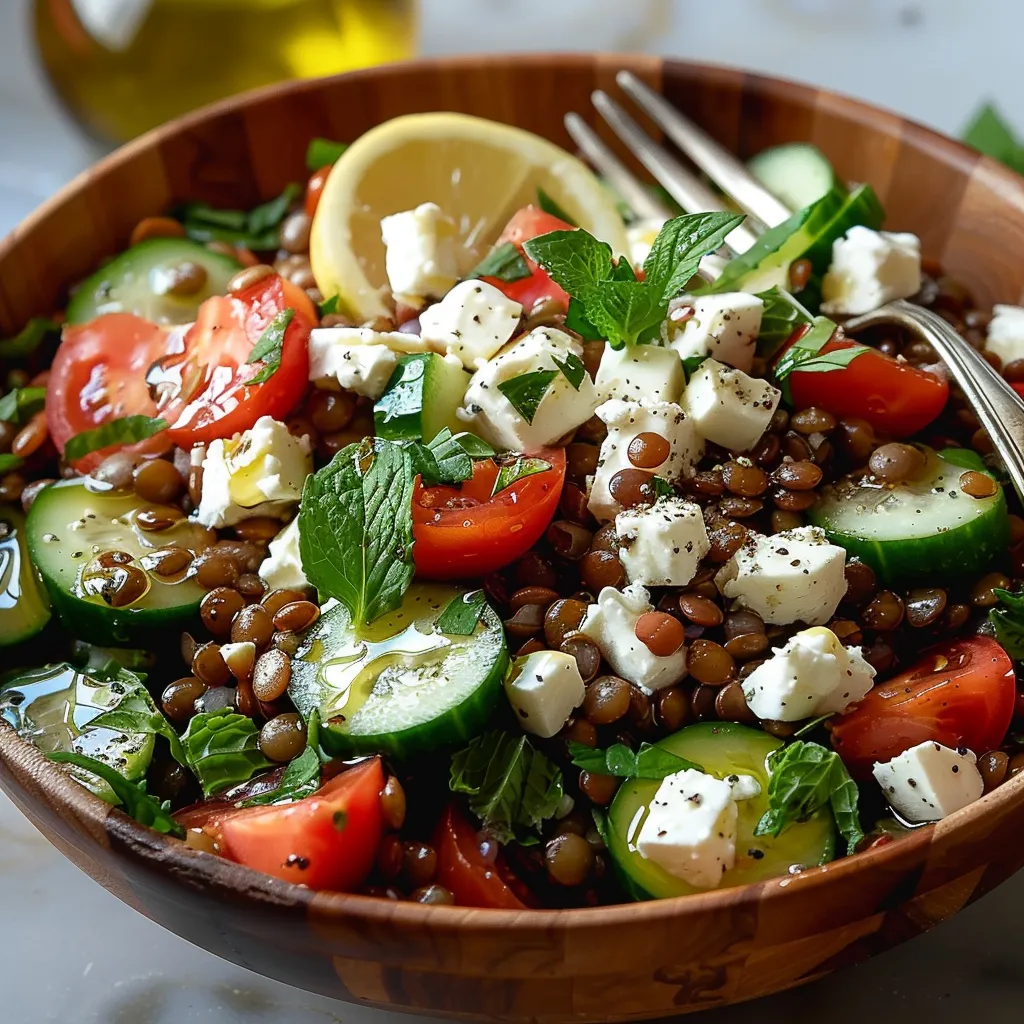 Salade Lentilles Feta Concombre - Recette estivale fraîche méditerranéenne