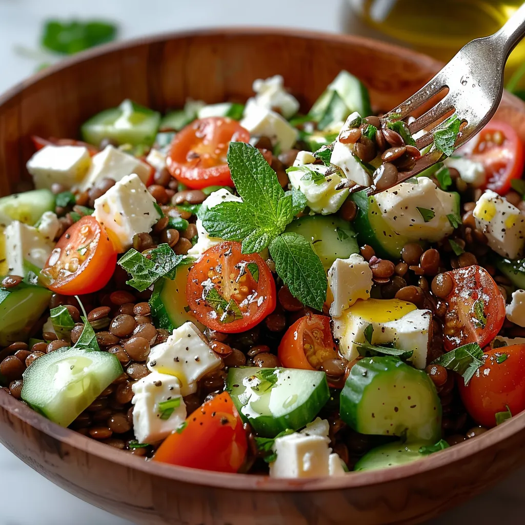 Salade de lentilles feta concombre fraîche et gourmande