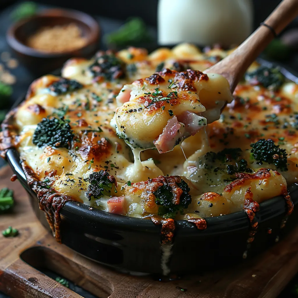Gratin Brocolis Jambon Béchamel Crémeux