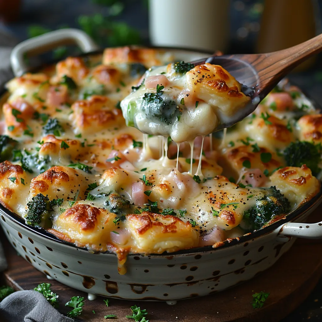 Gratin brocolis jambon béchamel ! Plat familial crémeux et réconfortant au four