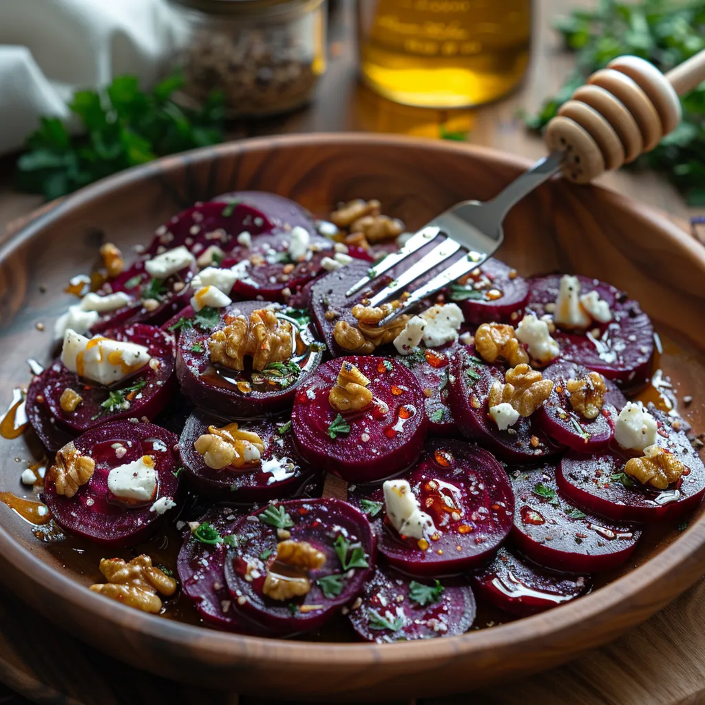 Salade betterave feta noix ! Salade colorée et healthy avec vinaigrette gourmande