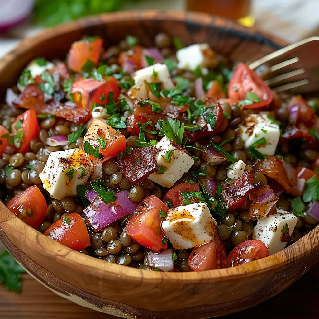 Recette Salade Lentilles Feta Lardons - Plat Complet Gourmand Rapide Nutritif