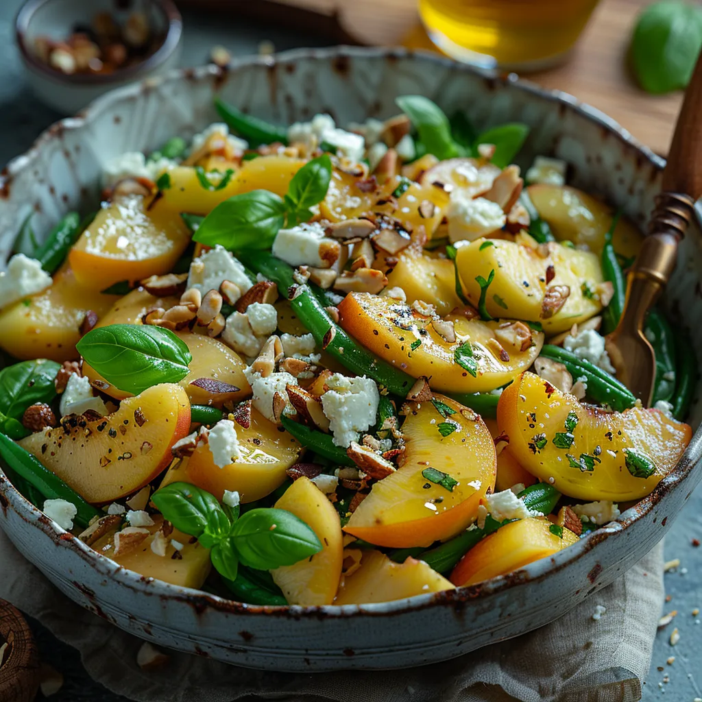 Salade Haricots Verts Pêches Feta Noisettes