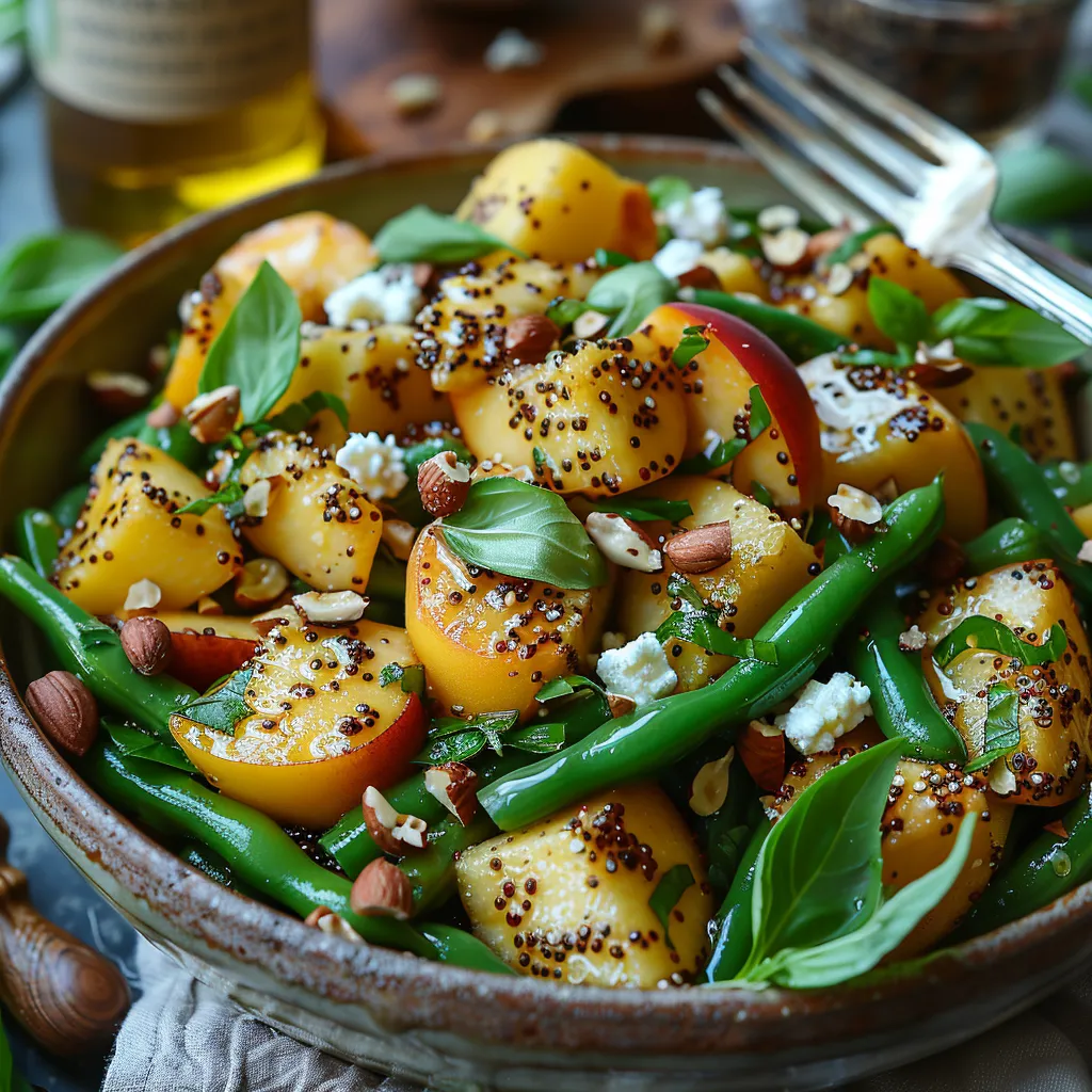 Salade Haricots Verts aux Pêches - Salade estivale originale feta noisettes 25 min