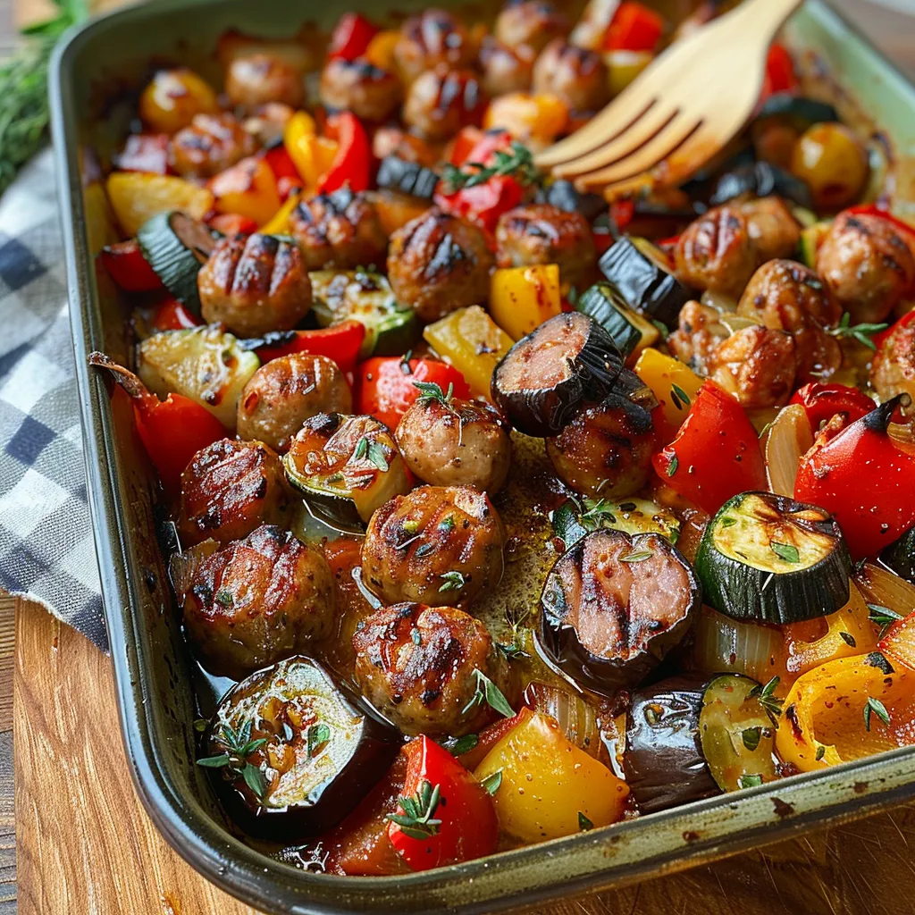 Saucisse de Toulouse au four ! Plat familial complet avec légumes méditerranéens