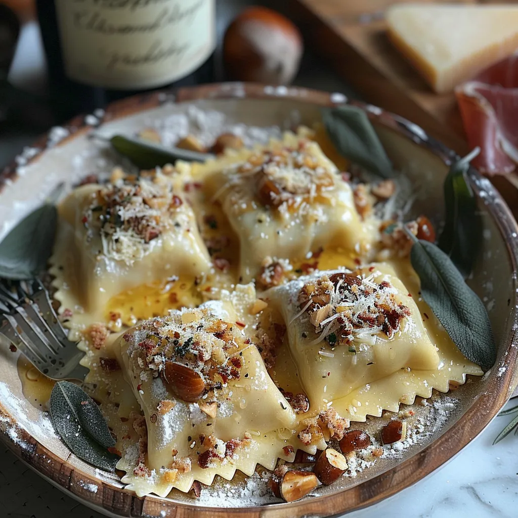 Mezzelune aux marrons, ricotta et jambon de Parme
