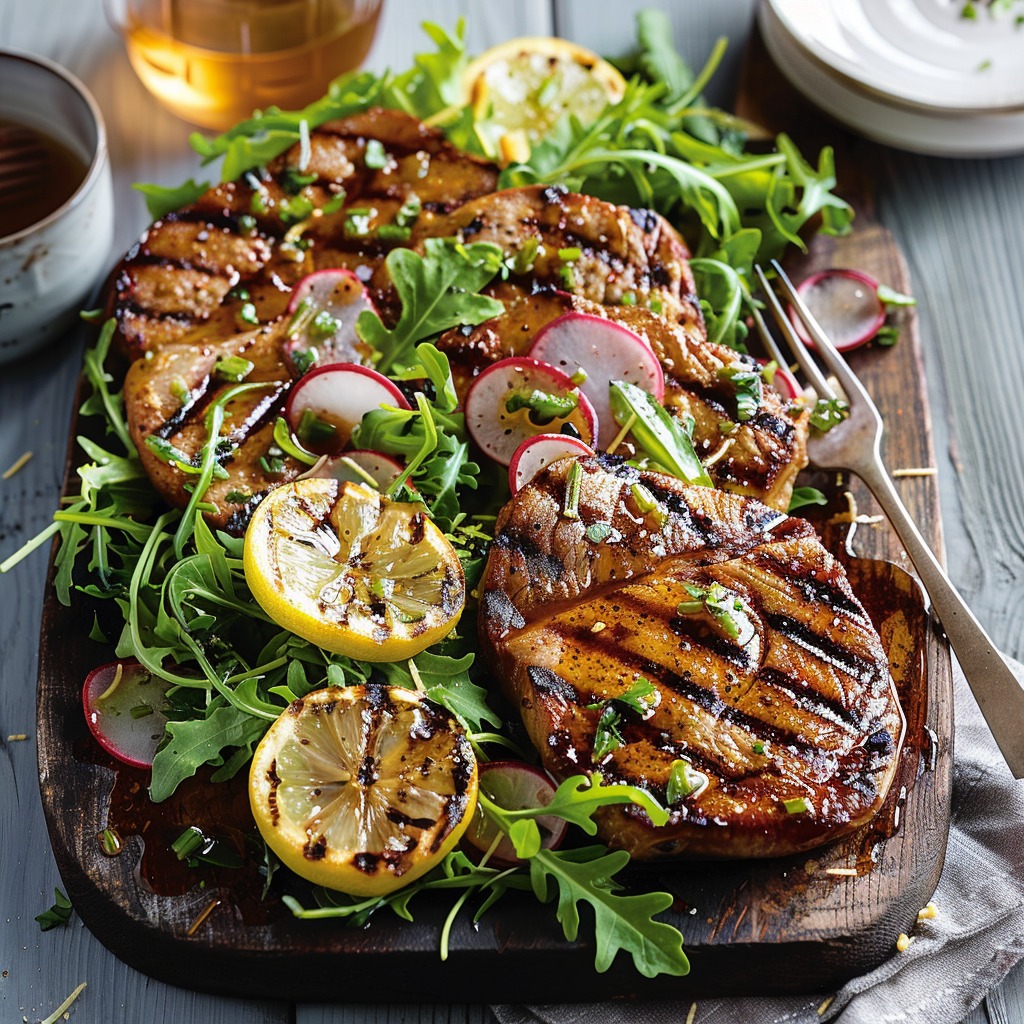 Côtelettes Porc Salade Citron Parmesan