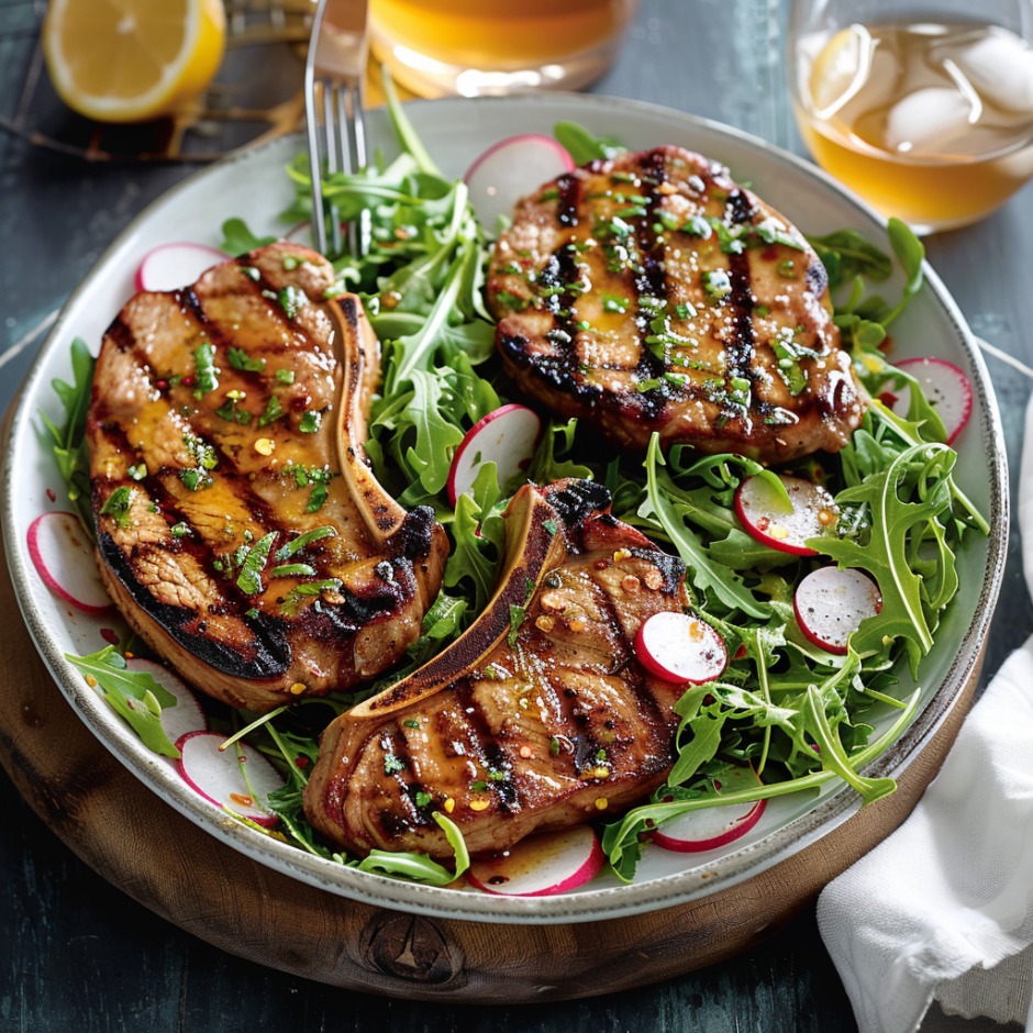 Côtelettes Porc Grillées Salade Citron-Parmesan